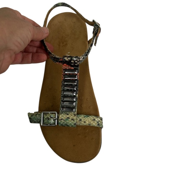 Vionic 342 Navassa Tan T Strap Embellished Snakeskin Sandals Womens 7 Comfort - Picture 9 of 12